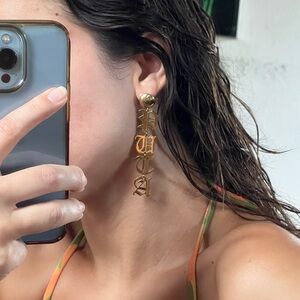 Bella Doña Gold Gothic Letter Earrings